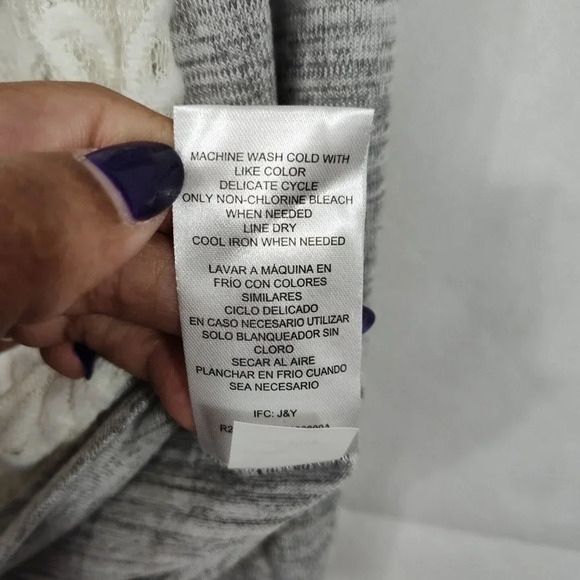 RXB White Heather Grey Lace Knit Top Shirt Women Size L Long Sleeve - Picture 8 of 9